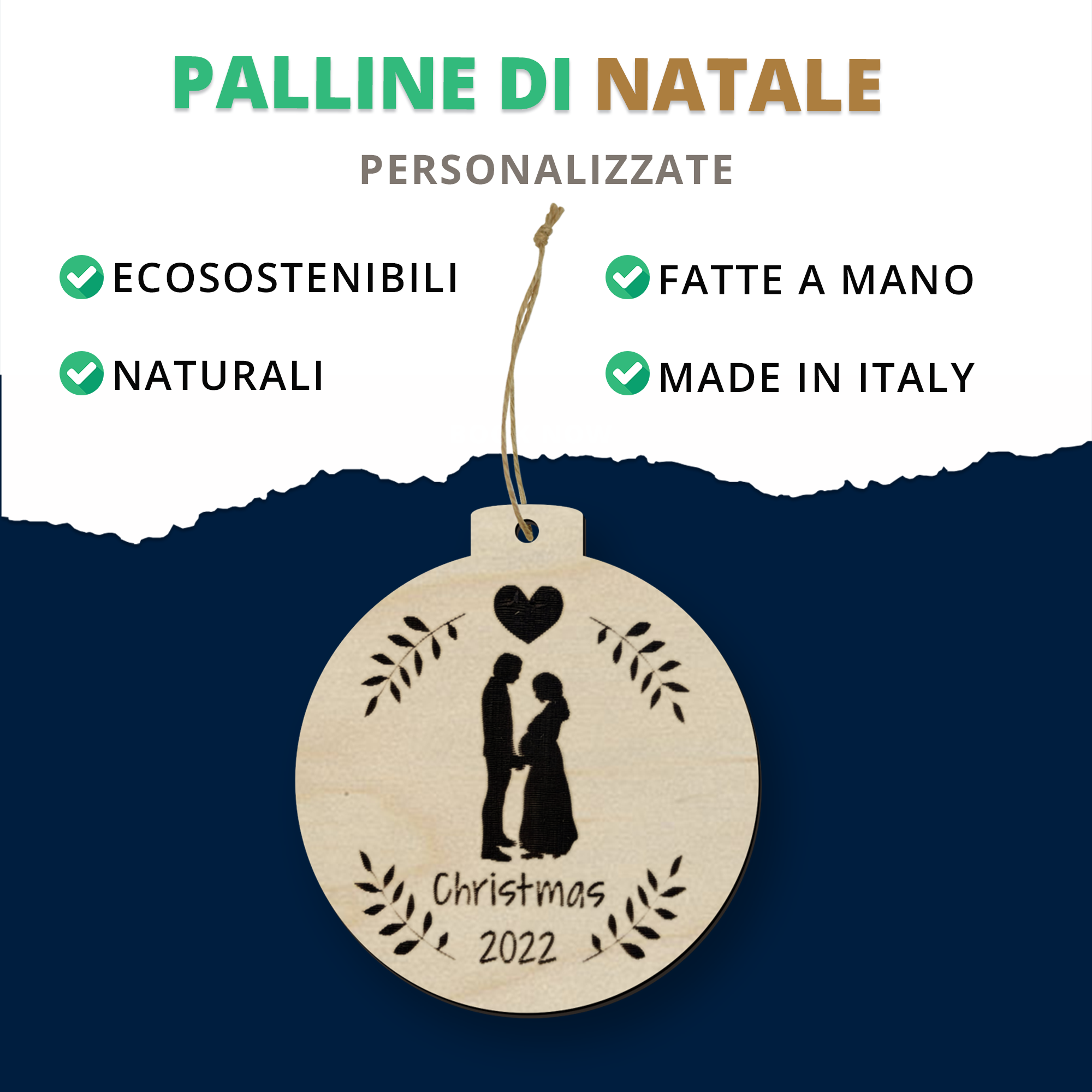 Pallina di Natale in Legno personalizzata "aspettando te" per coppie in dolce attesa Idea's Cottage