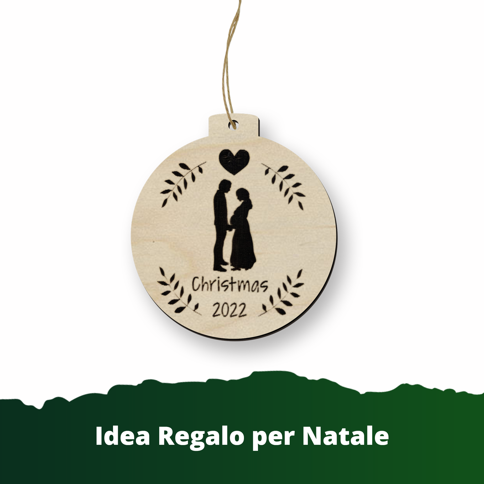 Pallina di Natale in Legno personalizzata "aspettando te" per coppie in dolce attesa Idea's Cottage