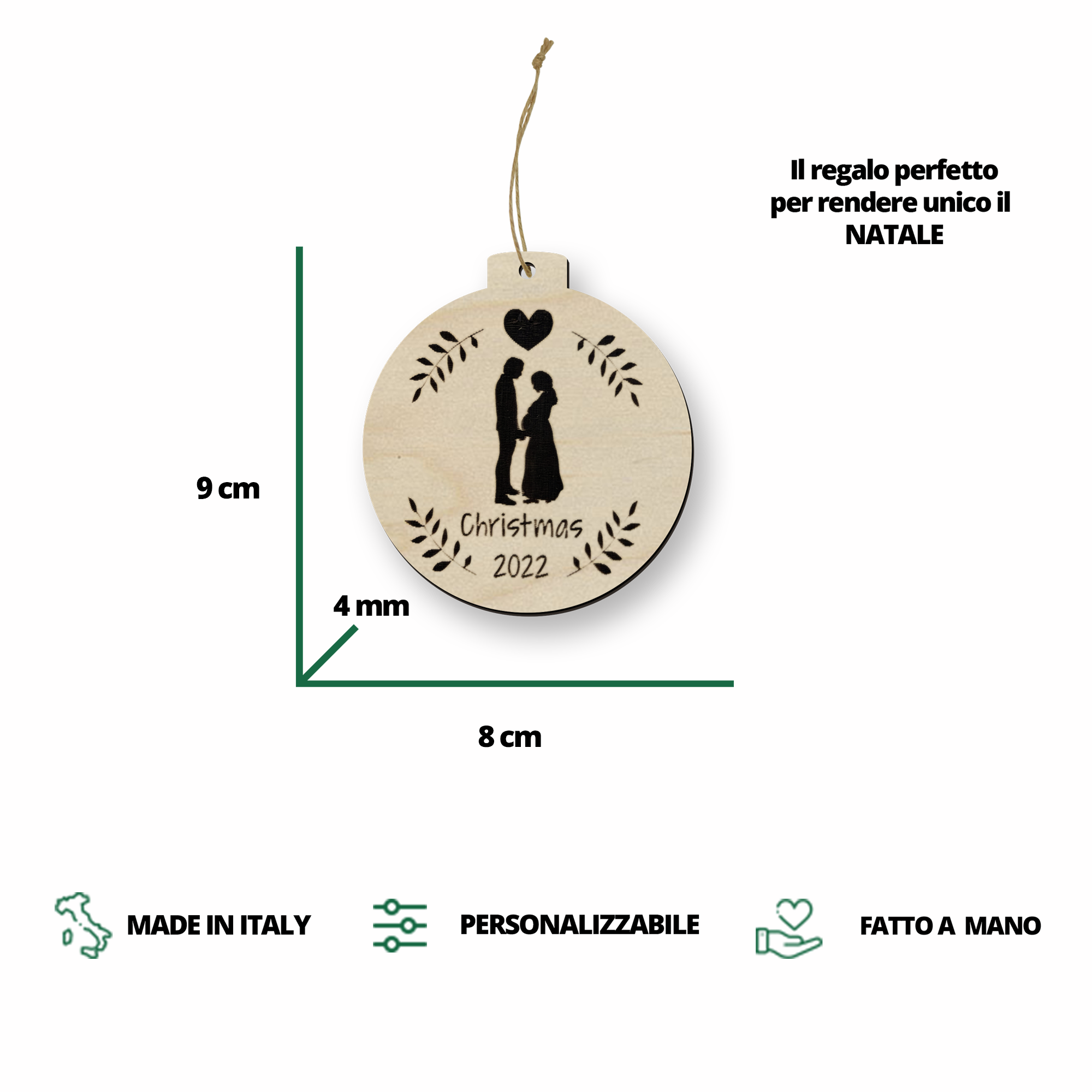 Pallina di Natale in Legno personalizzata "aspettando te" per coppie in dolce attesa Idea's Cottage