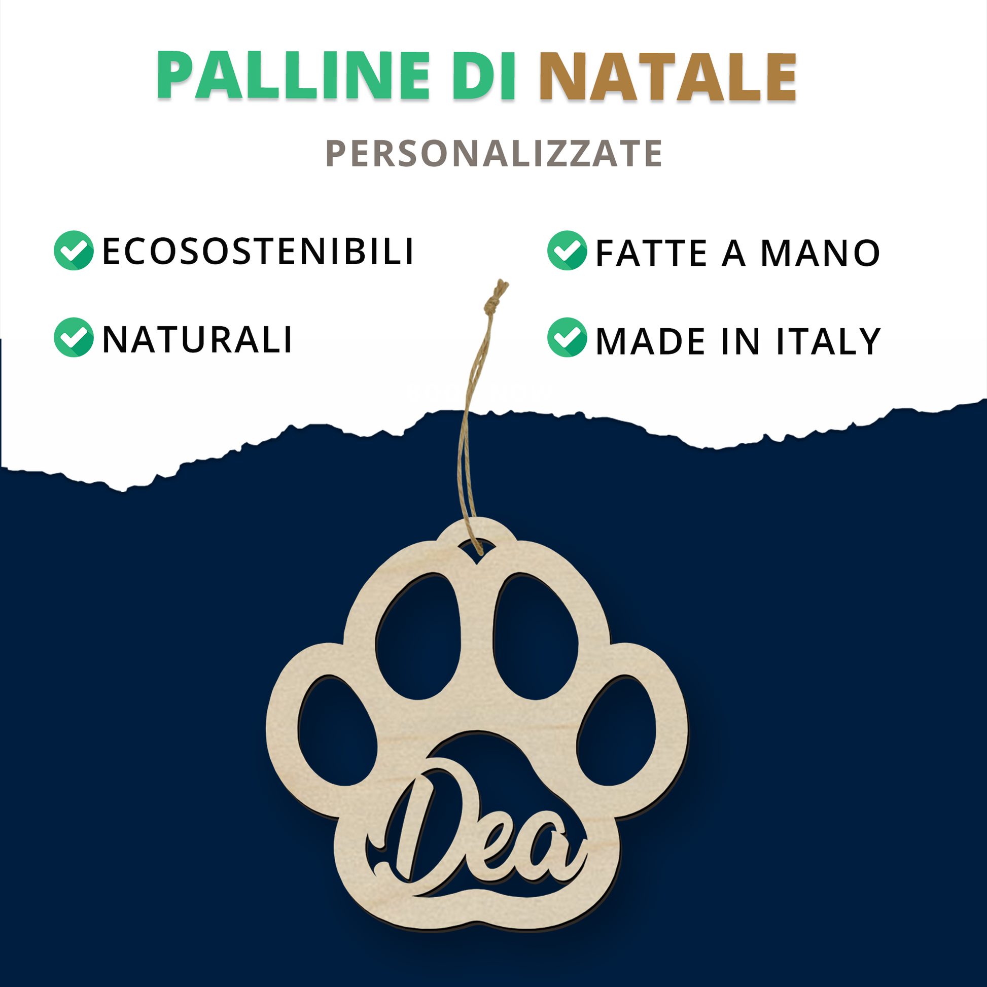Palline di Natale in Legno Personalizzate per Animali con Zampa e Nome Palline di Natale in Legno Personalizzate per Animali con Zampa e Nome