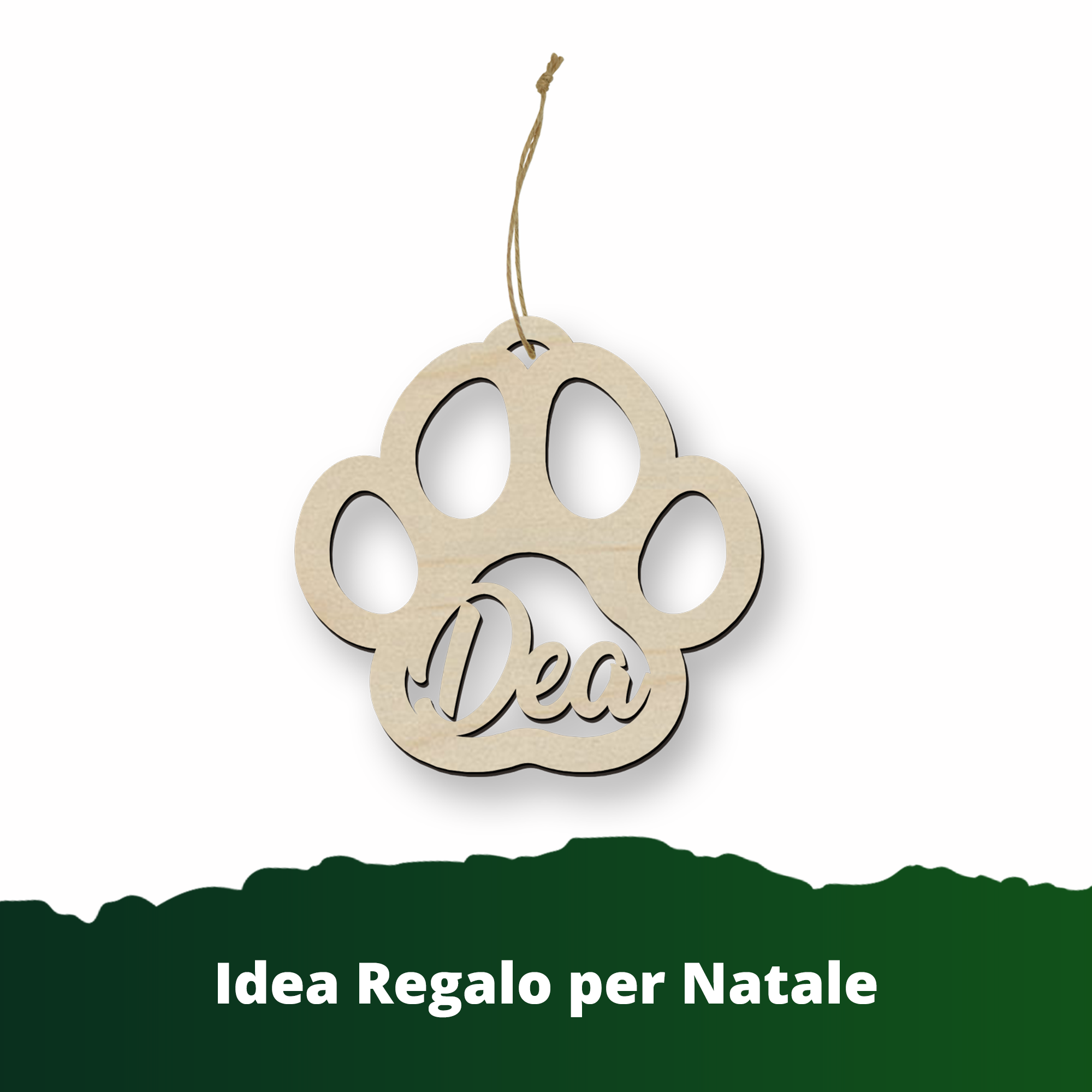 Pallina di Natale in legno a forma di zampa personalizzabile con un nome per i nostri amici animali Idea's Cottage
