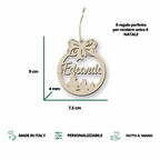 Pallina di Natale in legno personalizzabile con un nome ideale per le decorazioni Natalizie Idea's Cottage