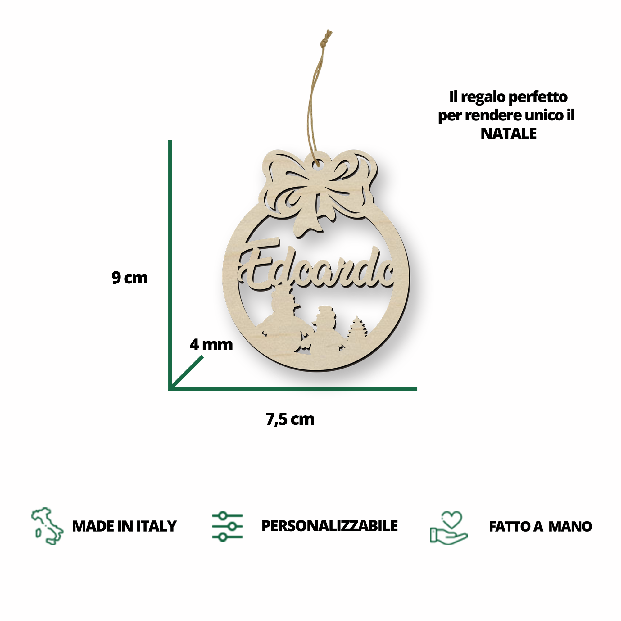 Pallina di Natale in legno personalizzabile con un nome ideale per le decorazioni Natalizie Idea's Cottage