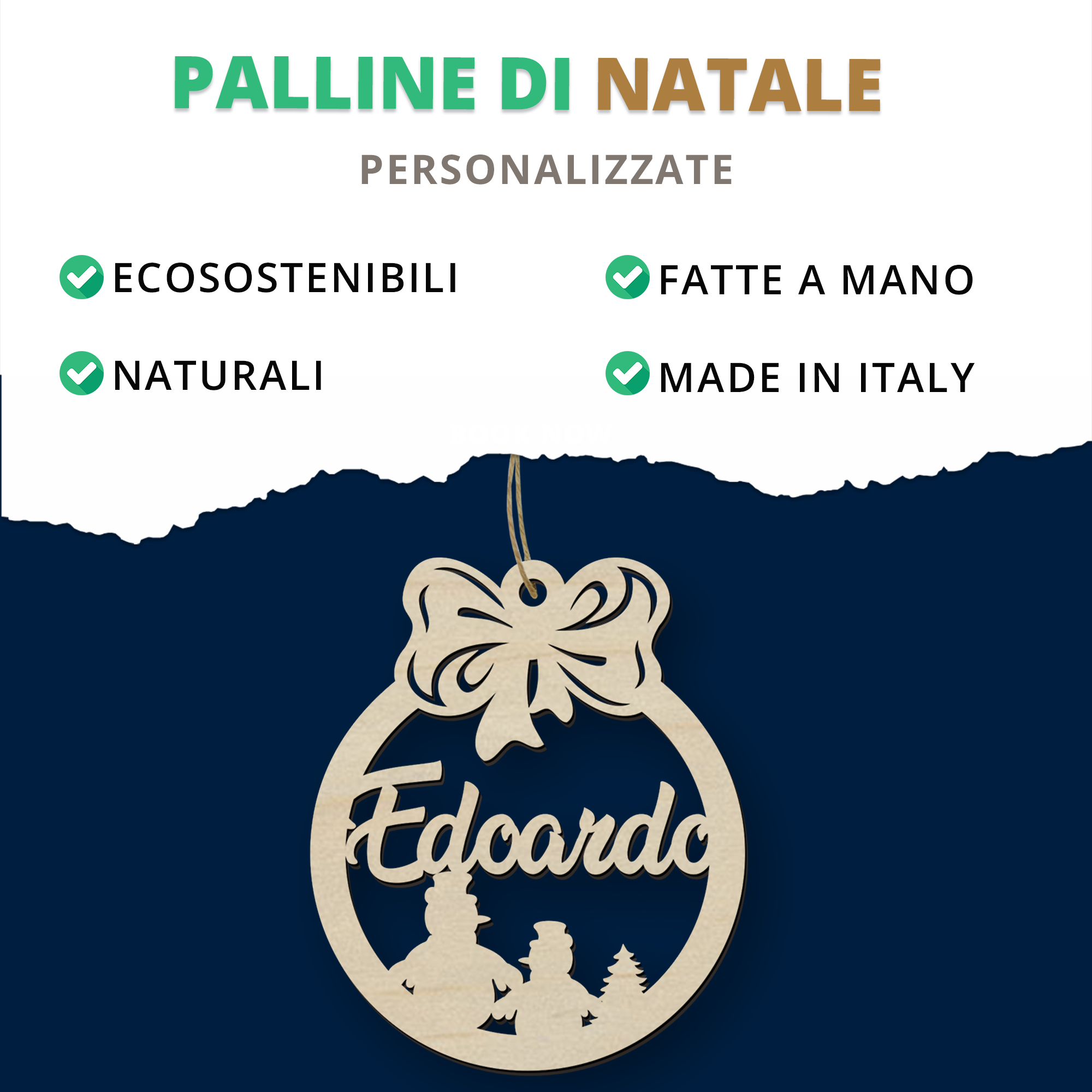 Pallina di Natale in legno personalizzabile con un nome ideale per le decorazioni Natalizie Idea's Cottage