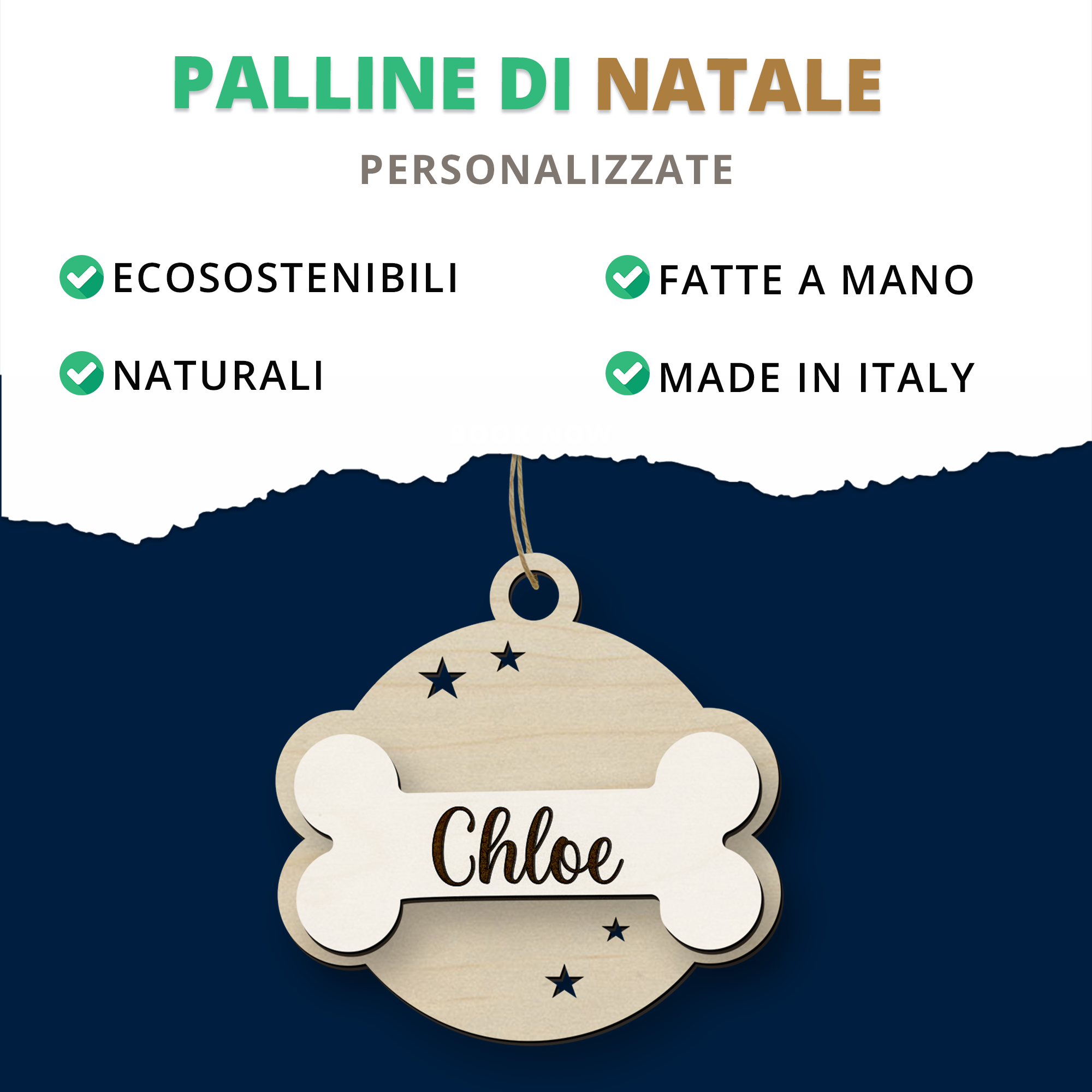 Pallina di Natale in legno personalizzabile con un nome per i nostri amici animali Idea's Cottage