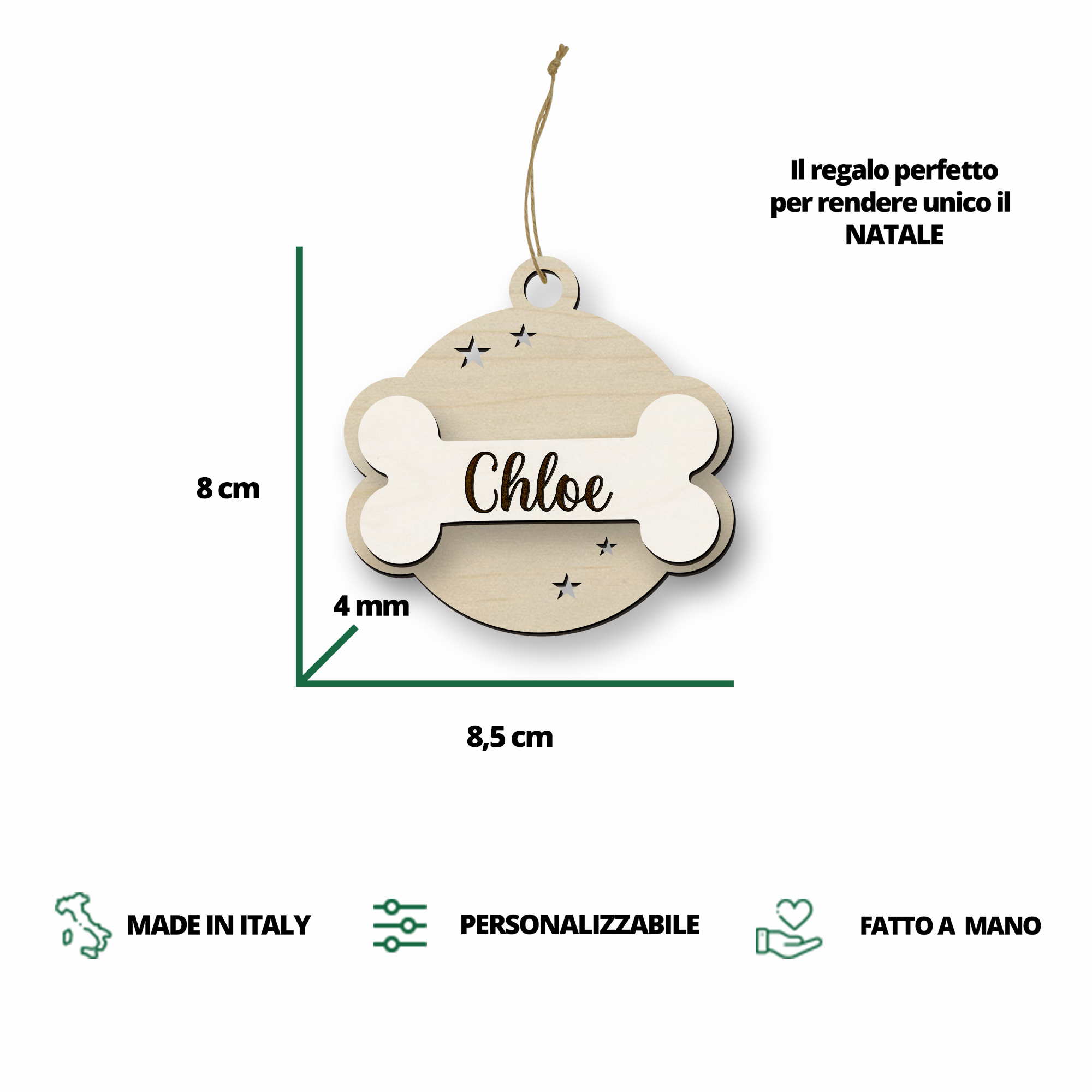 Pallina di Natale in legno personalizzabile con un nome per i nostri amici animali Idea's Cottage