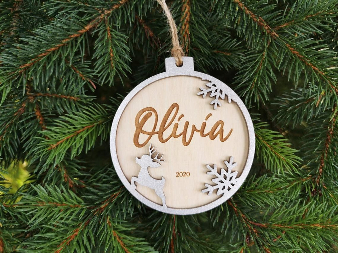 Pallina natalizia con renna per decorazioni personalizzate Tag regalo di NATALE con nome Idea's Cottage