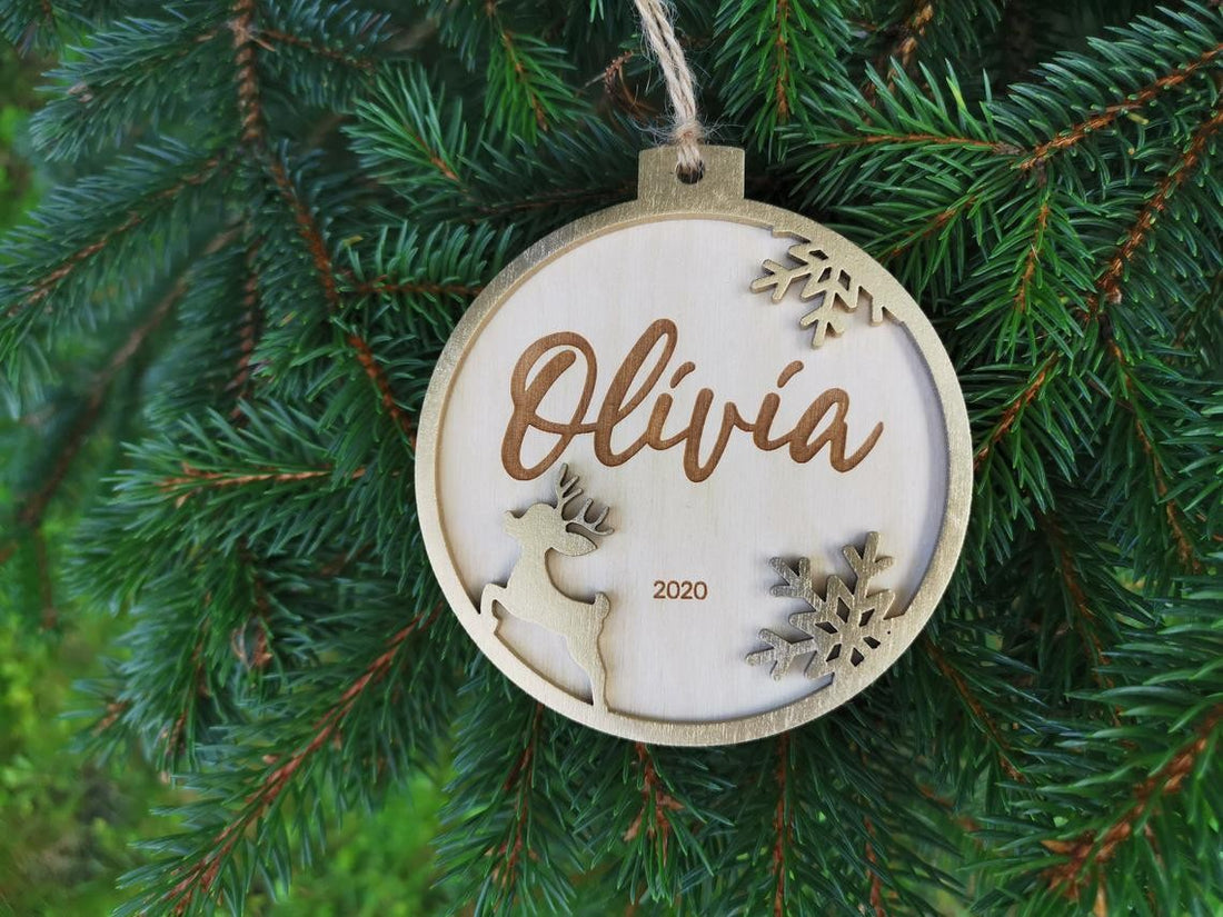 Pallina natalizia con renna per decorazioni personalizzate Tag regalo di NATALE con nome Idea's Cottage