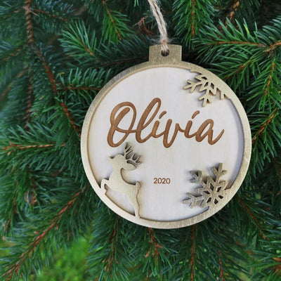 Pallina natalizia con renna per decorazioni personalizzate Tag regalo di NATALE con nome Idea's Cottage