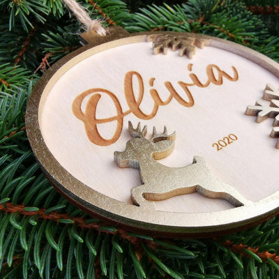 Pallina natalizia con renna per decorazioni personalizzate Tag regalo di NATALE con nome Idea's Cottage