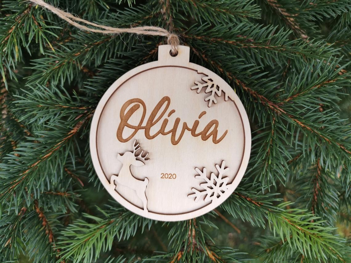 Pallina natalizia con renna per decorazioni personalizzate Tag regalo di NATALE con nome Idea's Cottage