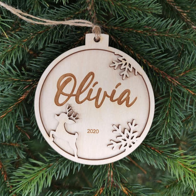 Pallina natalizia con renna per decorazioni personalizzate Tag regalo di NATALE con nome Idea's Cottage