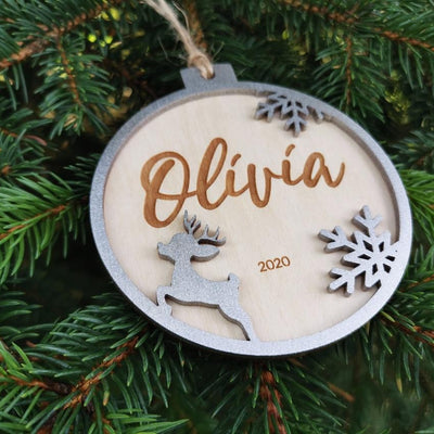 Pallina natalizia con renna per decorazioni personalizzate Tag regalo di NATALE con nome Idea's Cottage