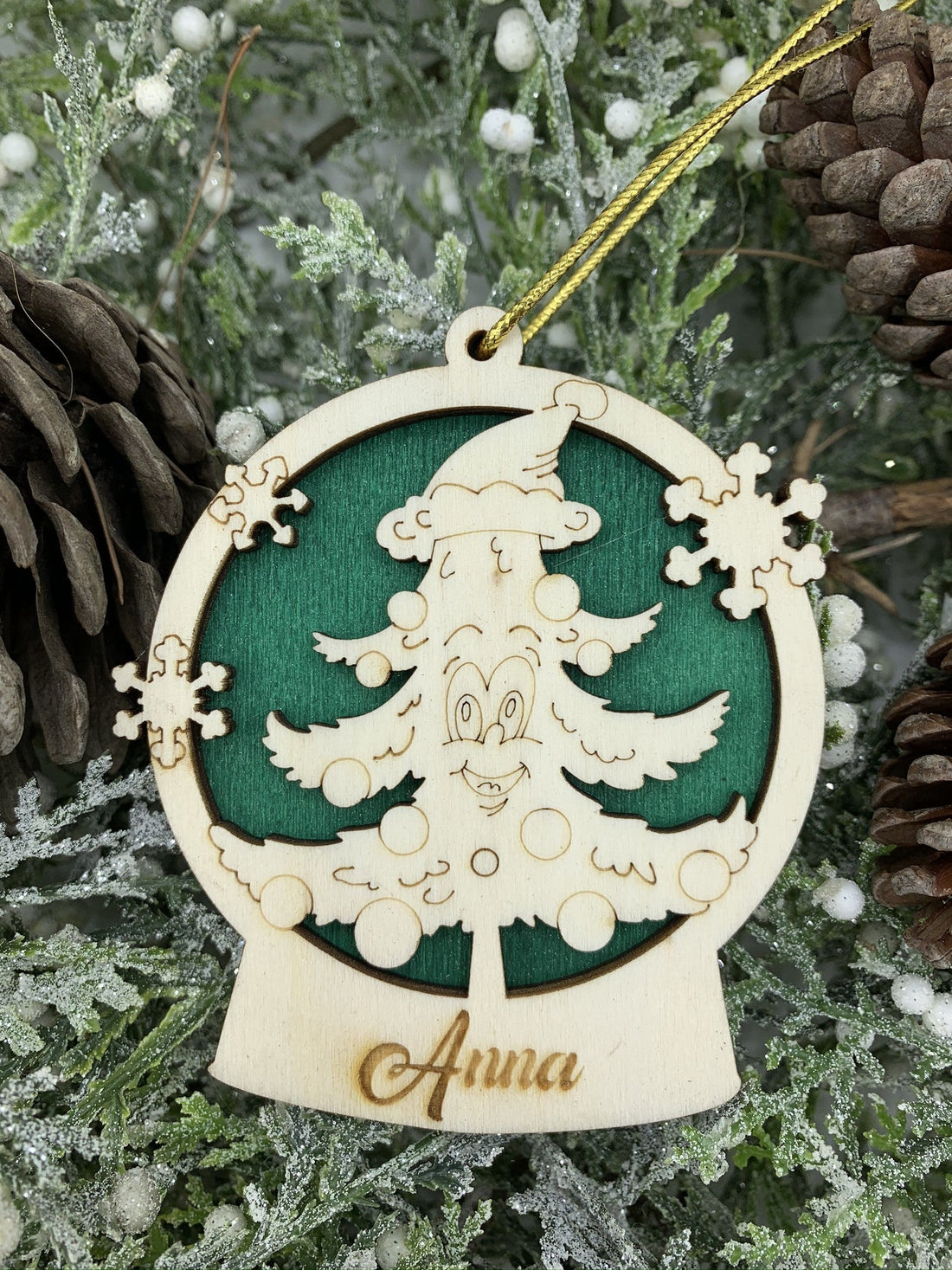 Pallina per decorazioni natalizie personalizzate Alberello di Natale con nome Idea's Cottage