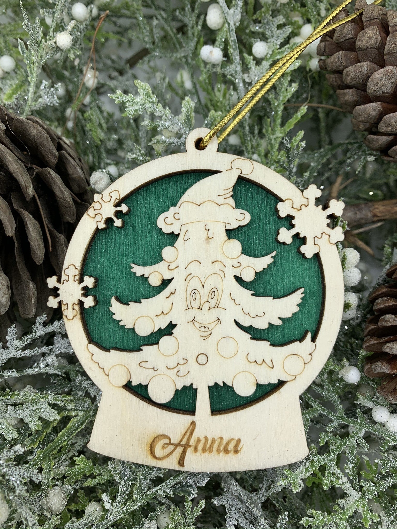 Pallina per decorazioni natalizie personalizzate Alberello di Natale con nome Idea's Cottage