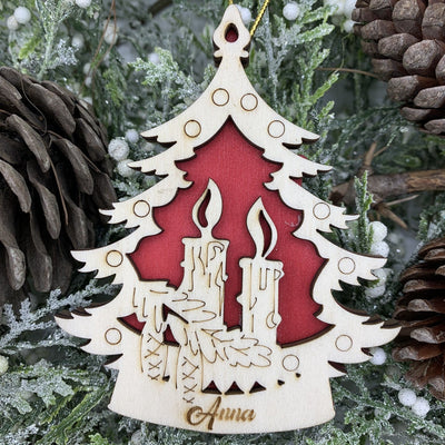 Pallina per decorazioni natalizie personalizzate Albero di Natale e Candele Natalizie con nome Idea's Cottage