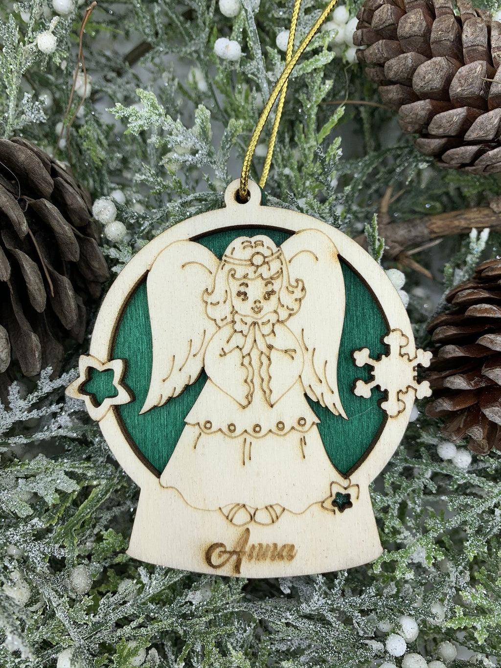 Pallina per decorazioni natalizie personalizzate Angelo di natale con nome Idea's Cottage