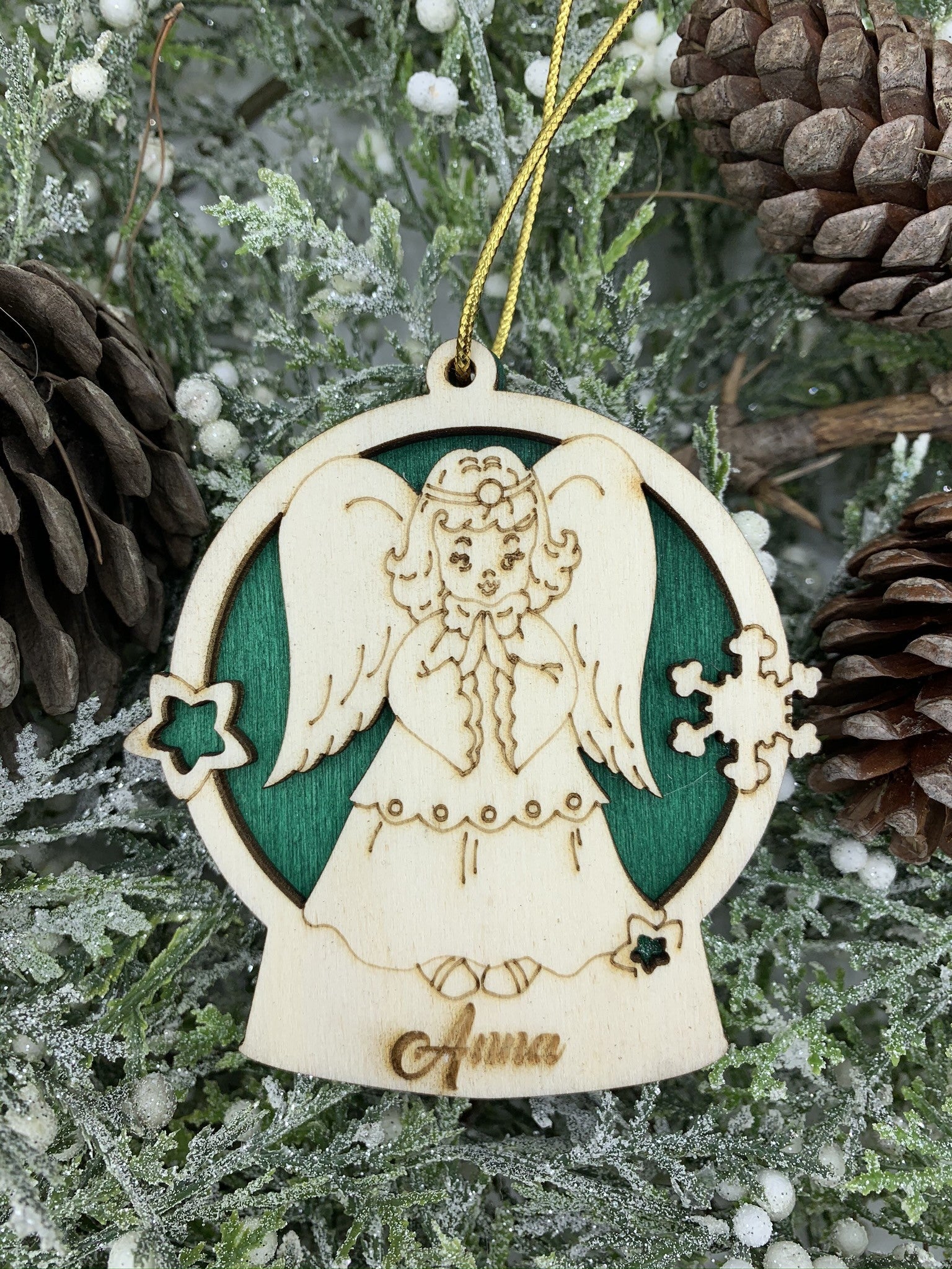 Pallina per decorazioni natalizie personalizzate Angelo di natale con nome Idea's Cottage