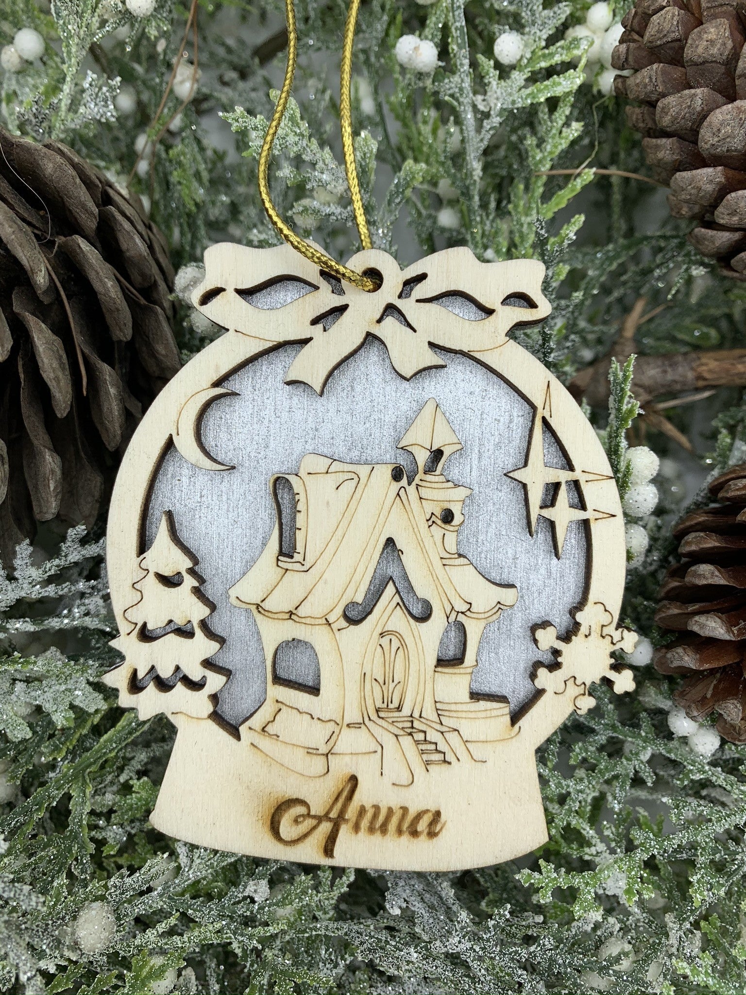 Pallina per decorazioni natalizie personalizzate Casetta con nome Idea's Cottage