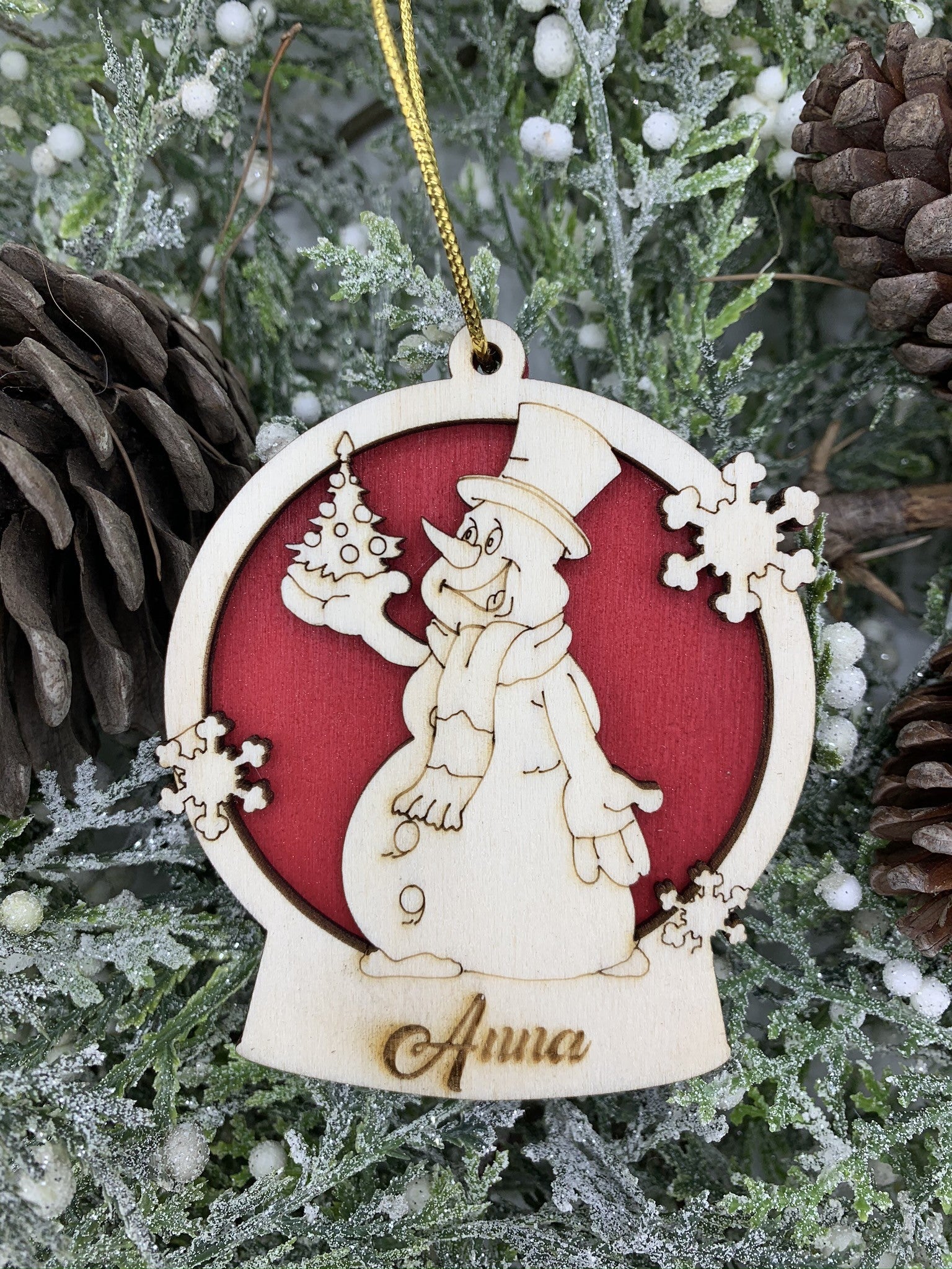 Pallina per decorazioni natalizie personalizzate Pupazzo di Neve con nome Idea's Cottage