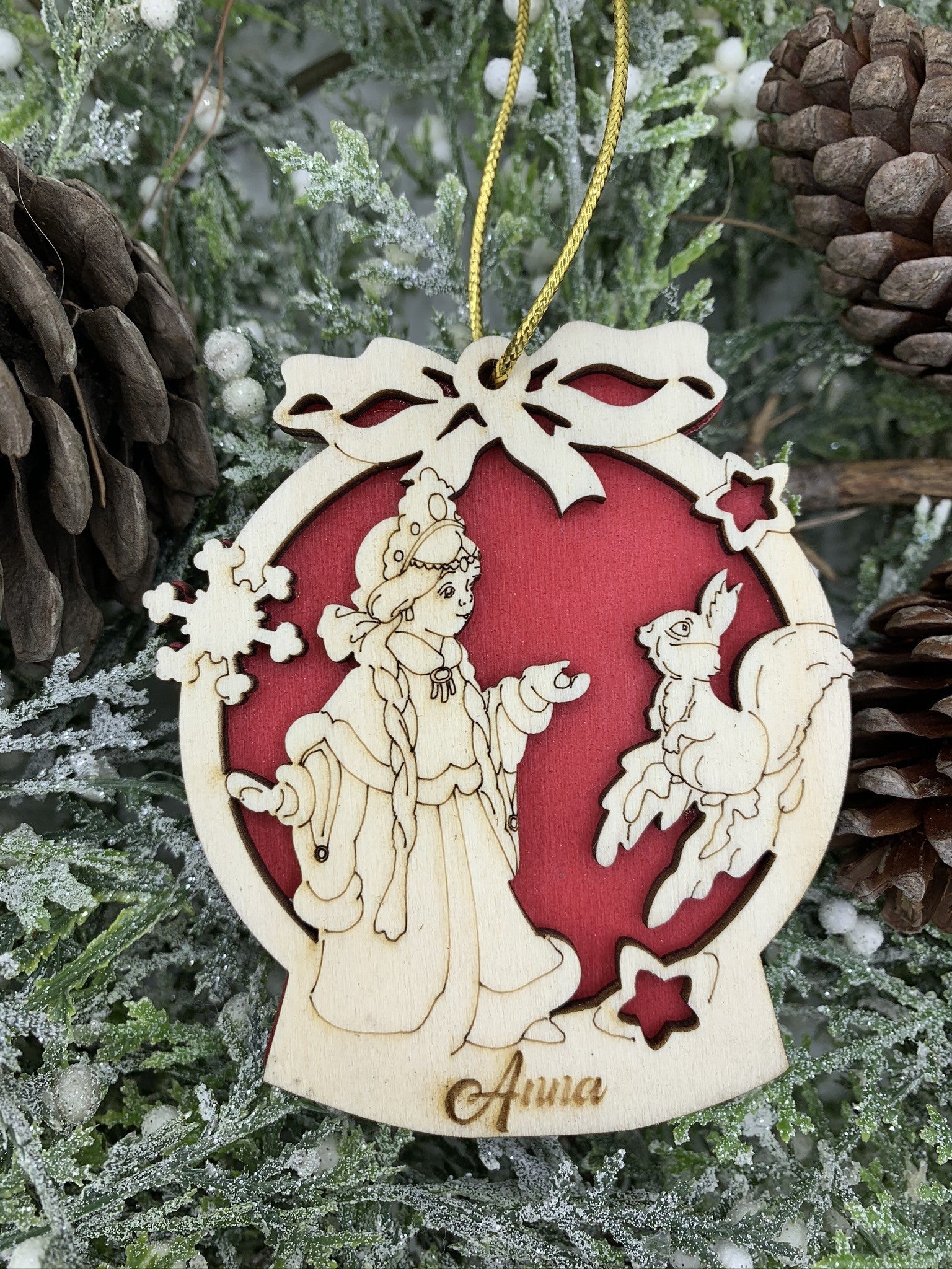 Pallina per decorazioni natalizie personalizzate principessa e Coniglietto con nome Idea's Cottage