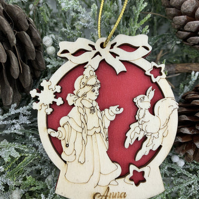 Pallina per decorazioni natalizie personalizzate principessa e Coniglietto con nome Idea's Cottage