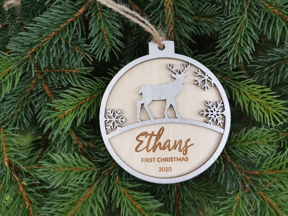 Pallina per il primo natale decorazioni natalizie personalizzate Tag regalo di NATALE con nome Idea's Cottage