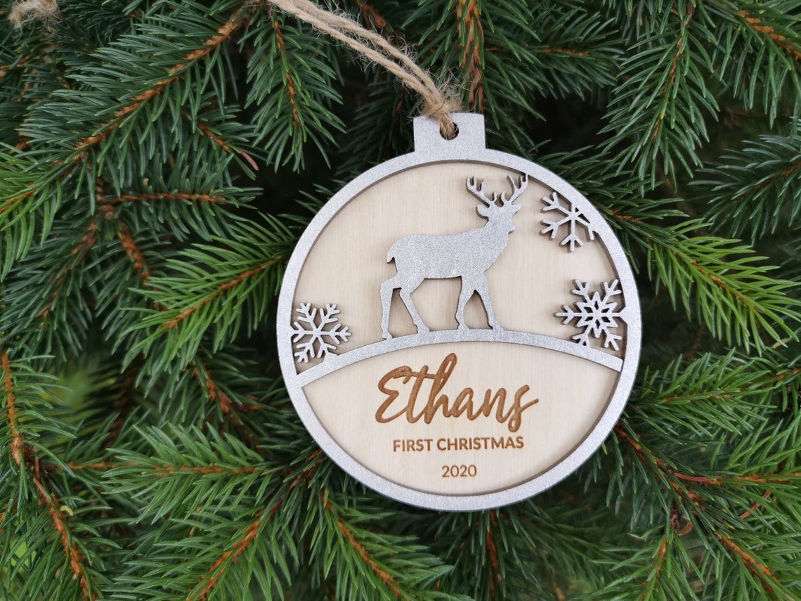 Pallina per il primo natale decorazioni natalizie personalizzate Tag regalo di NATALE con nome Idea's Cottage