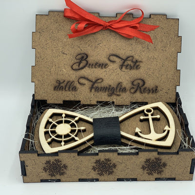 Papillon in legno Ancora e Timone con scatola regalo personalizzata Idea's Cottage
