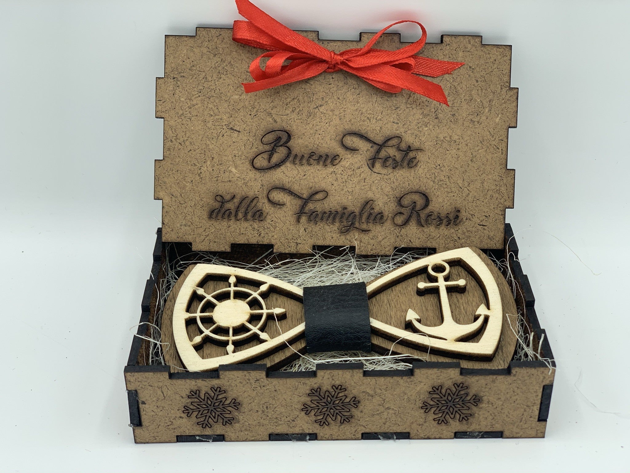 Papillon in legno Ancora e Timone con scatola regalo personalizzata Idea's Cottage