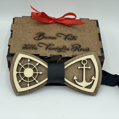 Papillon in legno Ancora e Timone con scatola regalo personalizzata Idea's Cottage