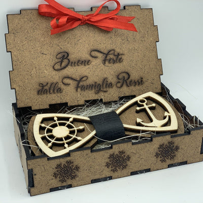 Papillon in legno Ancora e Timone con scatola regalo personalizzata Idea's Cottage