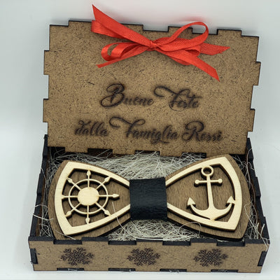Papillon in legno Ancora e Timone con scatola regalo personalizzata Idea's Cottage