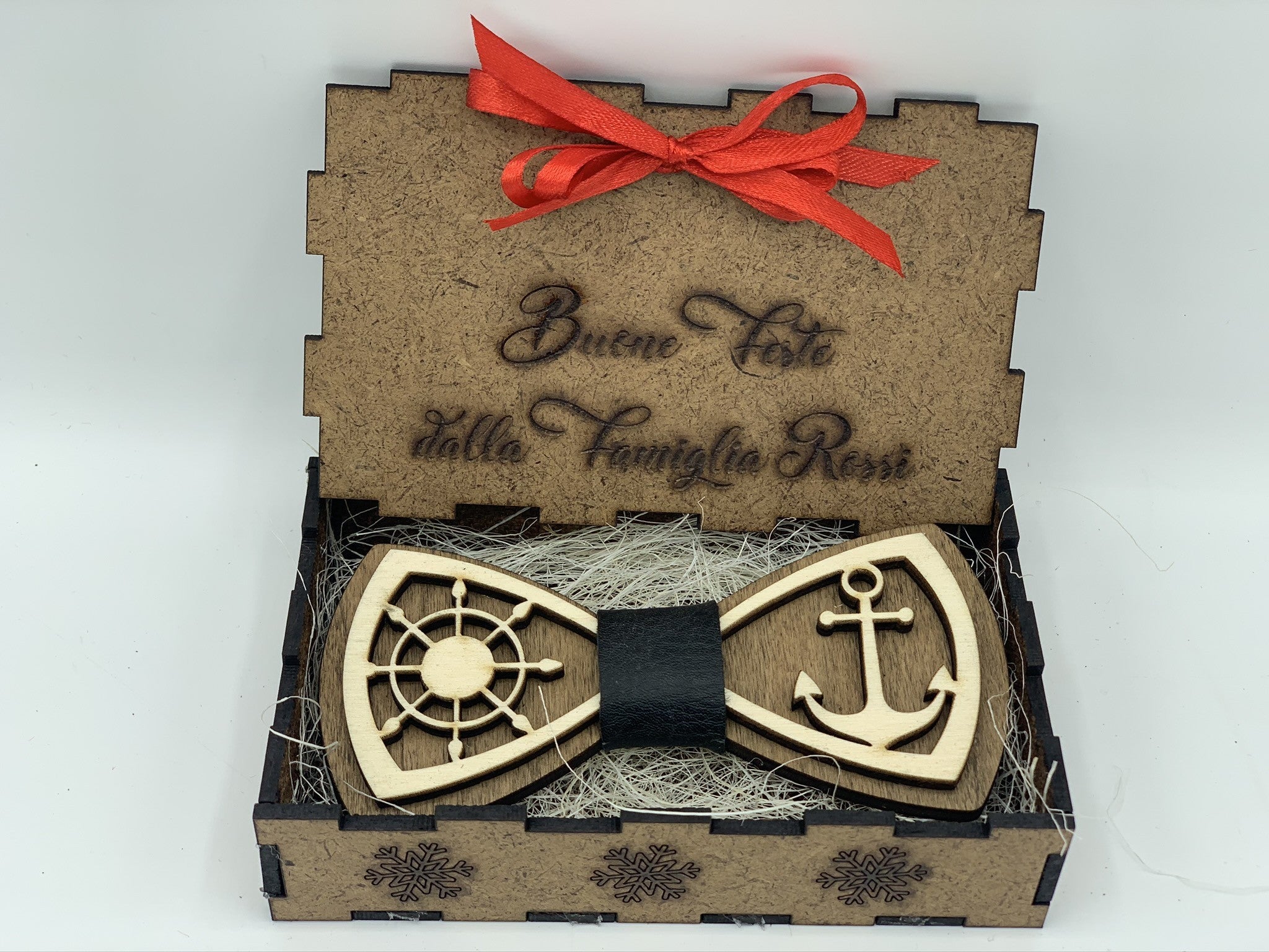 Papillon in legno Ancora e Timone con scatola regalo personalizzata Idea's Cottage