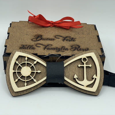 Papillon in legno Ancora e Timone con scatola regalo personalizzata Idea's Cottage