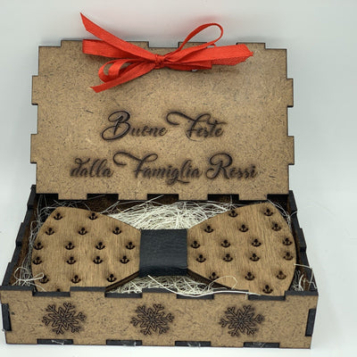 Papillon in legno Ancore con scatola regalo personalizzata Idea's Cottage