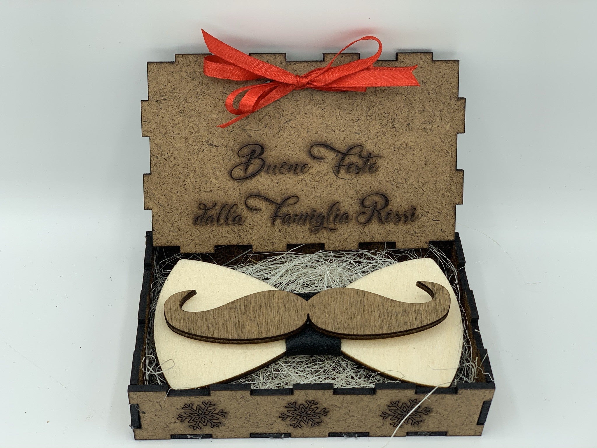 Papillon in legno Baffo con scatola regalo personalizzata Idea's Cottage