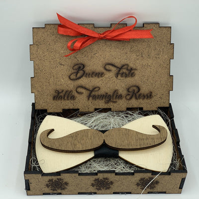 Papillon in legno Baffo con scatola regalo personalizzata Idea's Cottage