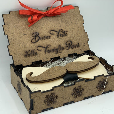 Papillon in legno Baffo con scatola regalo personalizzata Idea's Cottage