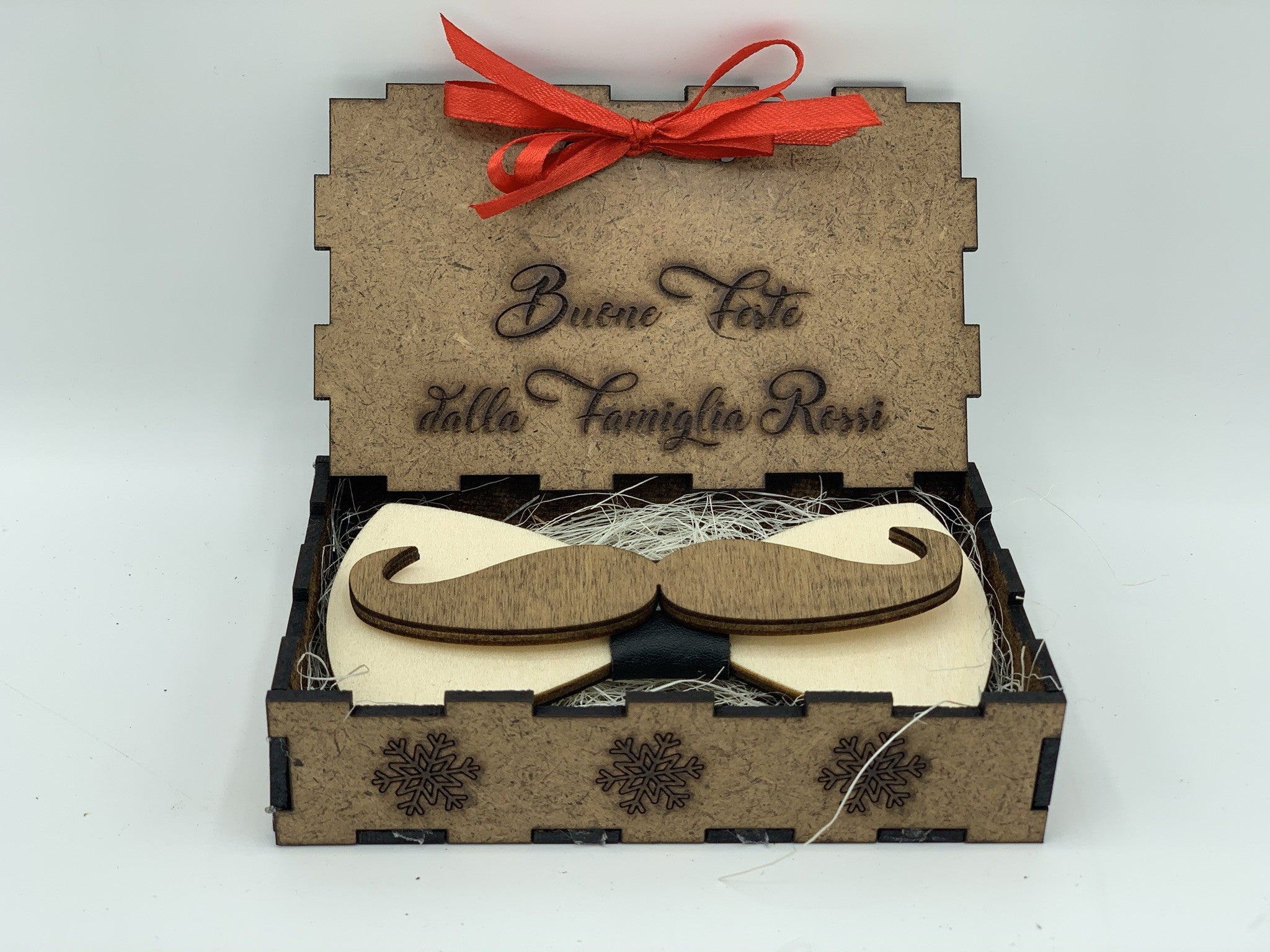 Papillon in legno Baffo con scatola regalo personalizzata Idea's Cottage