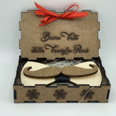 Papillon in legno Baffo con scatola regalo personalizzata Idea's Cottage
