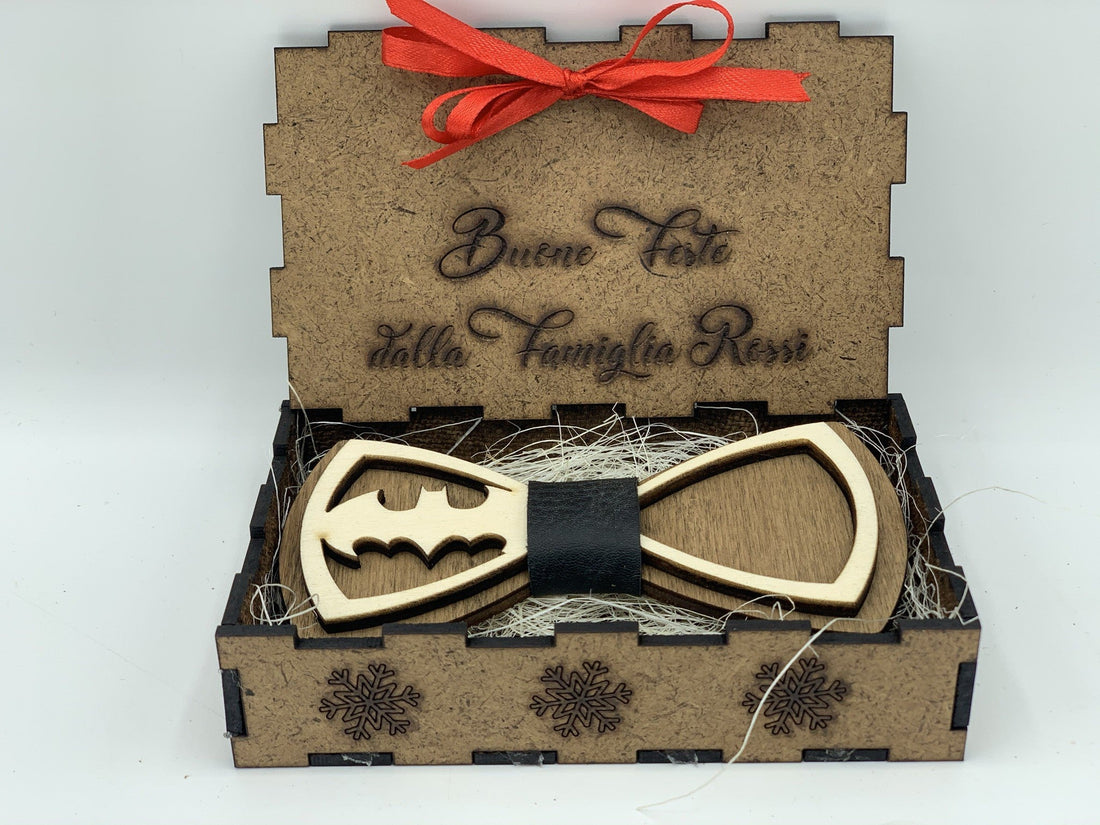 Papillon in legno Batman con scatola regalo personalizzata Idea's Cottage