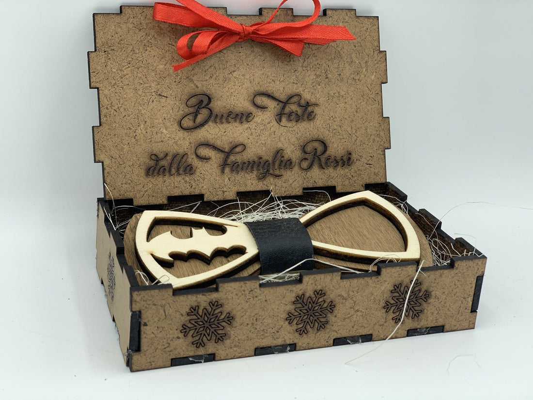 Papillon in legno Batman con scatola regalo personalizzata Idea's Cottage