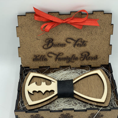Papillon in legno Batman con scatola regalo personalizzata Idea's Cottage