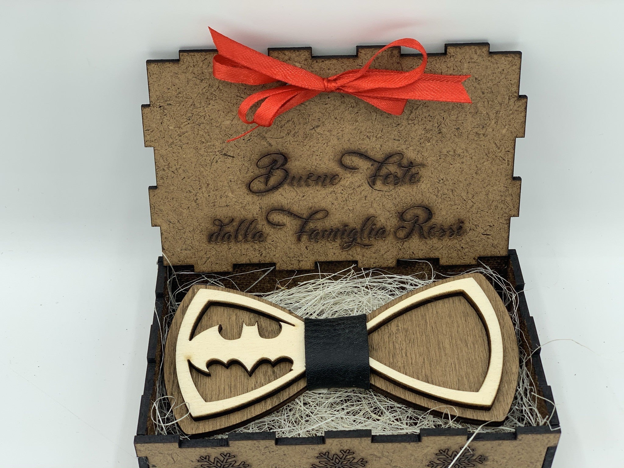 Papillon in legno Batman con scatola regalo personalizzata Idea's Cottage