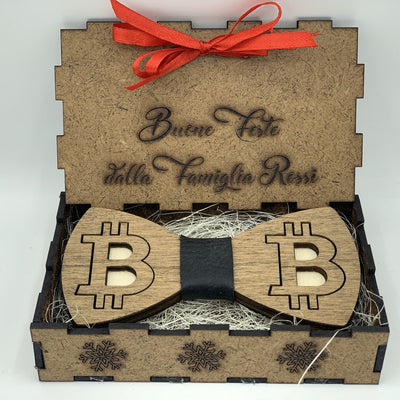 Papillon in legno Bitcoin con scatola regalo personalizzata Idea's Cottage