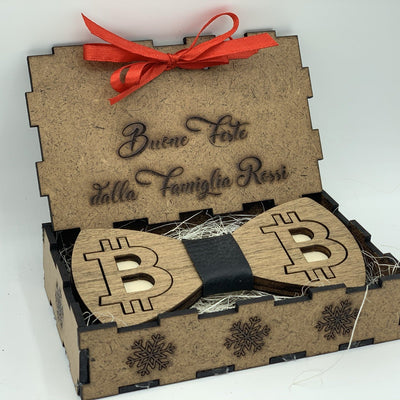 Papillon in legno Bitcoin con scatola regalo personalizzata Idea's Cottage