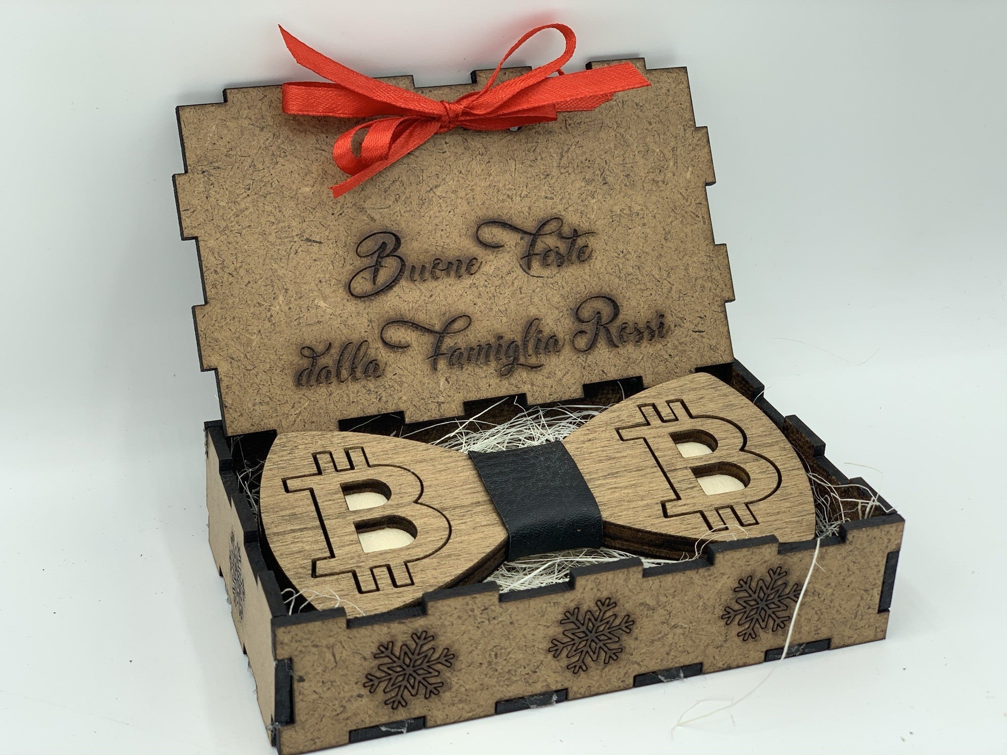 Papillon in legno Bitcoin con scatola regalo personalizzata Idea's Cottage