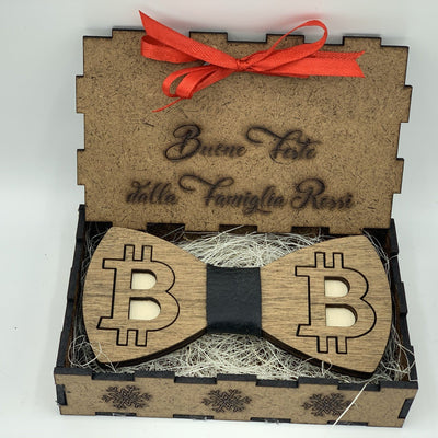 Papillon in legno Bitcoin con scatola regalo personalizzata Idea's Cottage