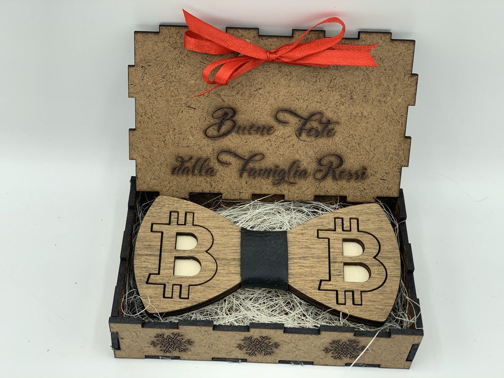 Papillon in legno Bitcoin con scatola regalo personalizzata Idea's Cottage